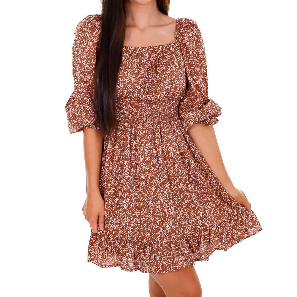 NEW SHE + SKY fall for you print dress in cinnamon